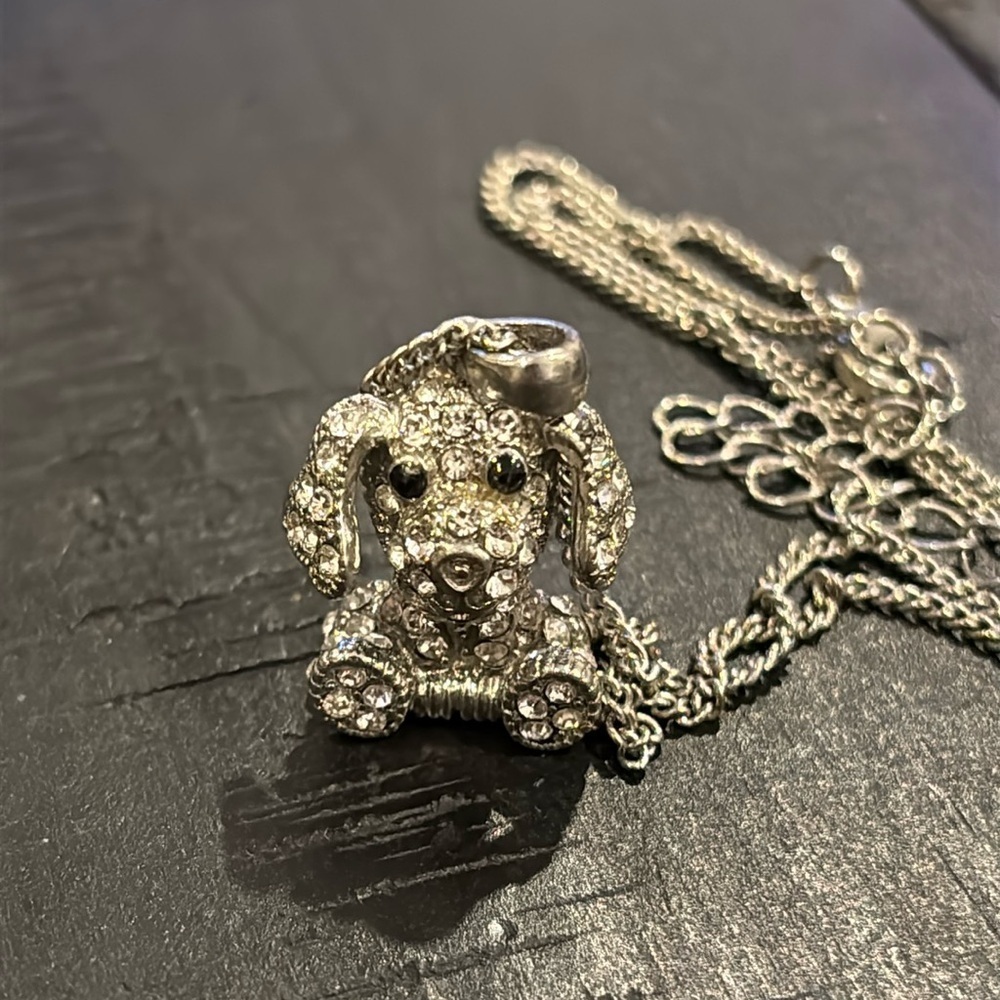 Claire’s Y2K Wobble Bobble Head Rhinestone Dog Puppy Necklace Cute Articulated